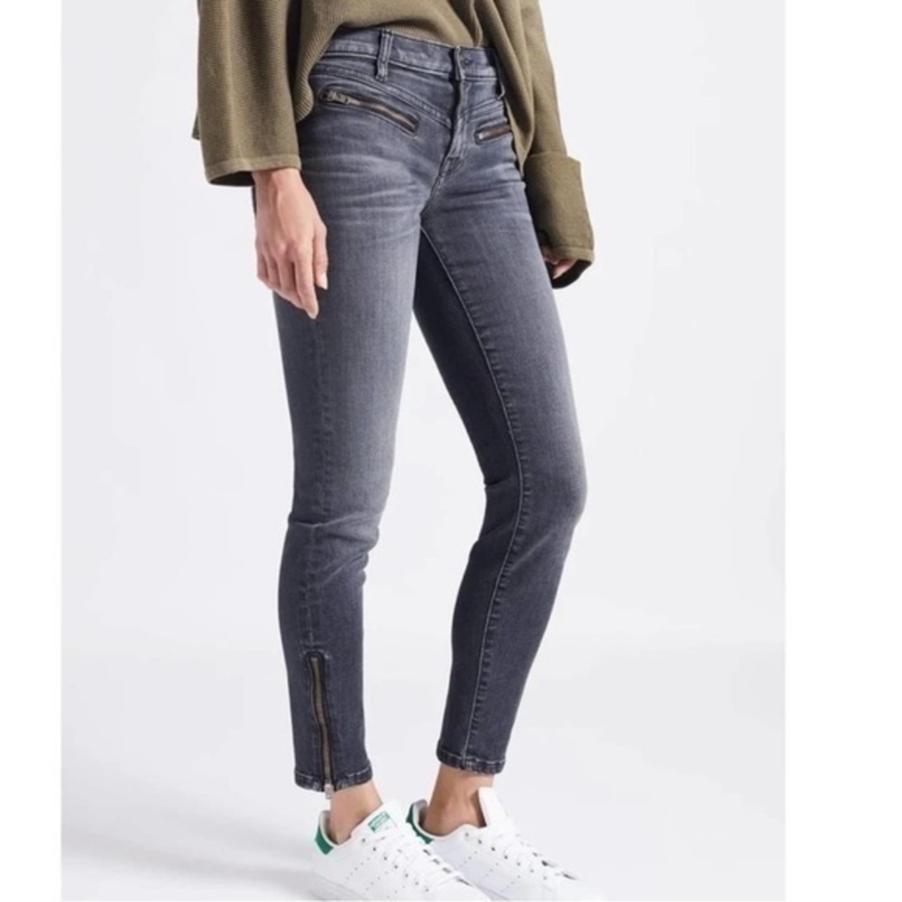 Current/Elliott THE ATWATER Ankle ZIP FADED LOW-RISE SKINNY JEANS GREY size 26